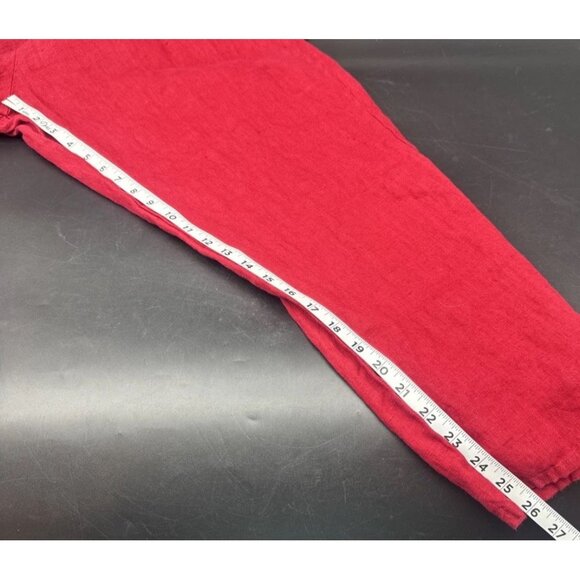FLAX Women’s Red Linen Lagenlook Elastic Waist High Rise Pull On Pants Sz L - Picture 10 of 11